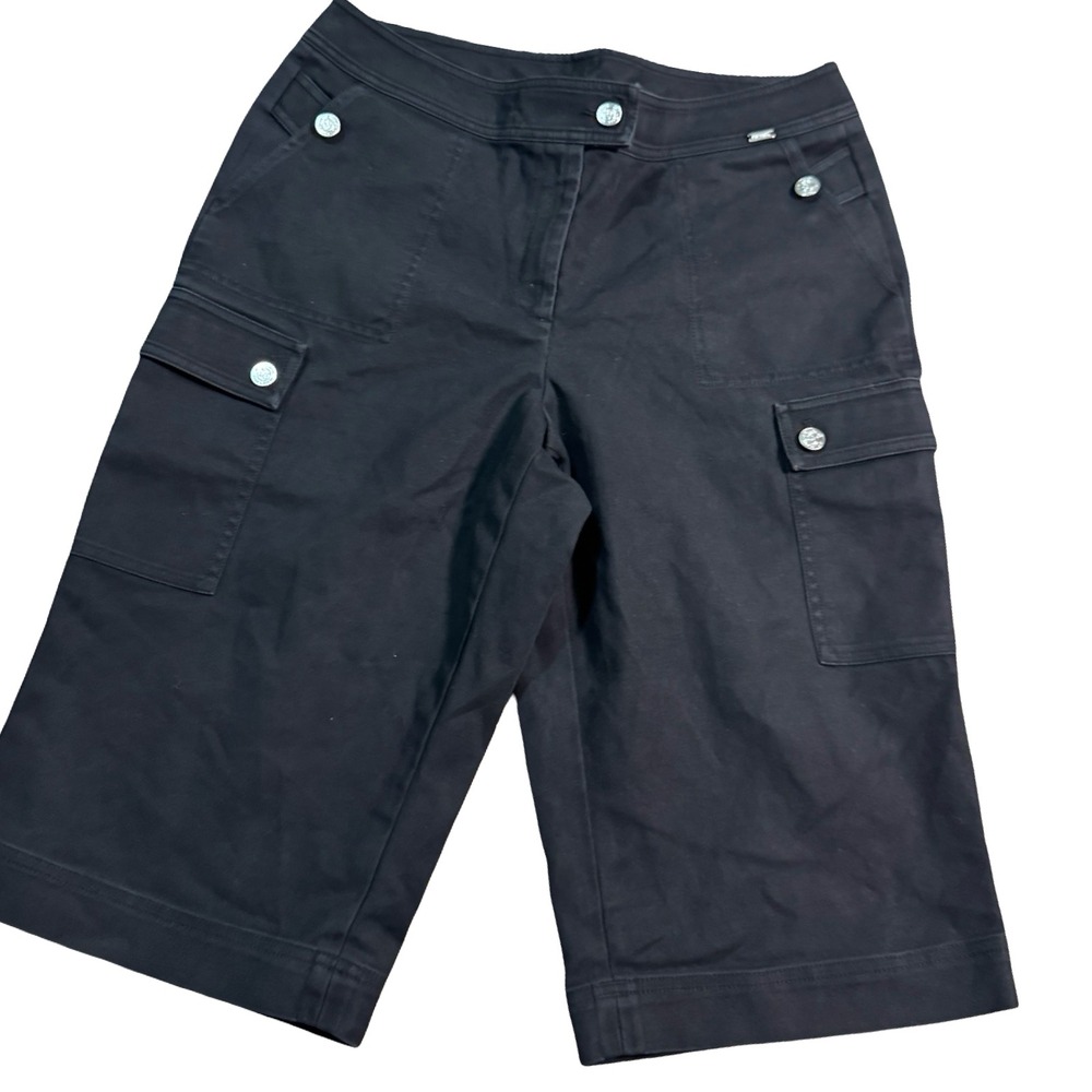 St John Black Cargo Bermuda Shorts Size‎ 10 Women Button Pocket USA